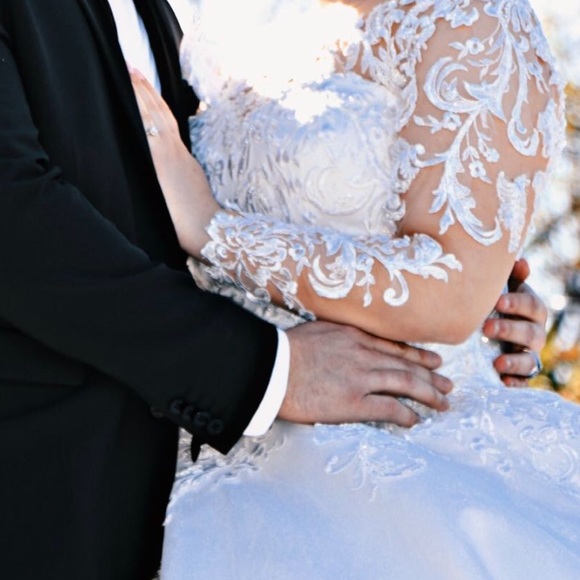 Custom Made Wedding Dress Lace Back Long Tail S M - Picture 3 of 8